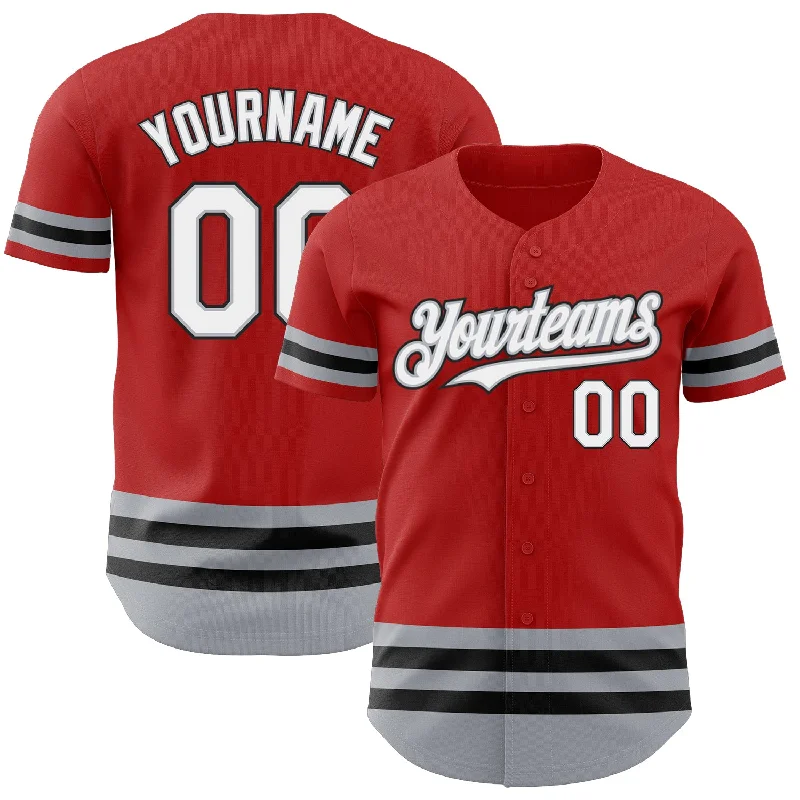 Baseball Jerseys With Custom Fonts & Numbers-Custom Red Gray-Black Line Authentic Baseball Jersey