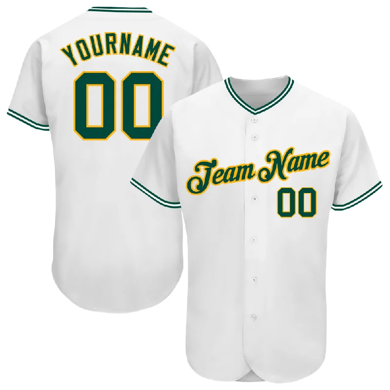 Personalized Baseball Jerseys For Teams-Custom White Green-Gold Authentic Baseball Jersey