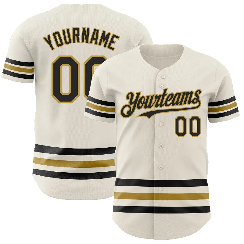 Custom Baseball Jerseys For Team Building-Custom Cream Black-Old Gold Line Authentic Baseball Jersey