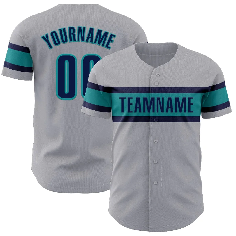 Custom Baseball Jerseys For Limited Editions & Collectibles-Custom Gray Navy-Teal Authentic Baseball Jersey