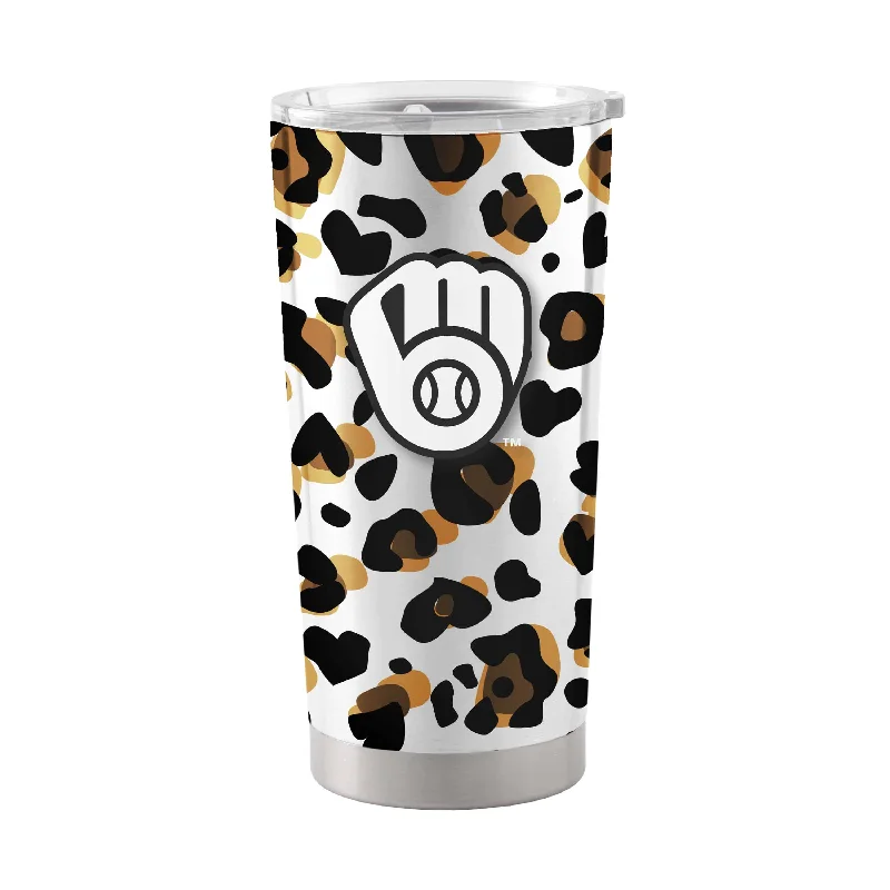 Team Mugs For Schools & Colleges-Milwaukee Brewers 20oz Leopard Stainless Steel Tumbler