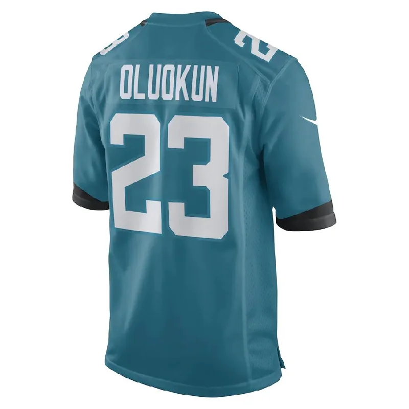 Rugby Jerseys With Customized Team Designs-J.Jaguars #23 Foyesade Oluokun Teal Game Player Jersey Stitched American Football Jerseys