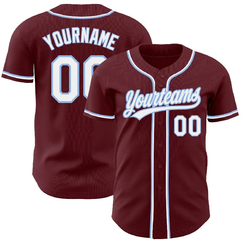 Custom Baseball Jerseys With Player Names & Numbers-Custom Burgundy White-Light Blue Authentic Baseball Jersey