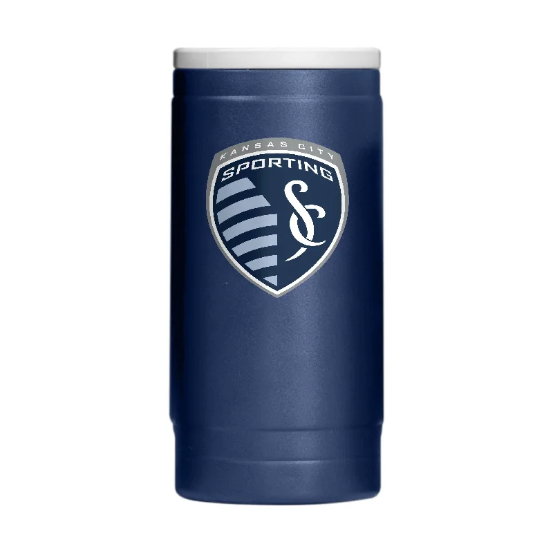 Team Mugs For Birthday & Anniversary Gifts-Sporting Kansas City 12oz Flipside Powder Coat Slim Can Coolie