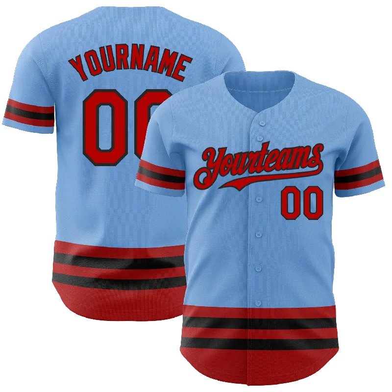 Personalized Baseball Jerseys For High School Leagues-Custom Light Blue Red-Black Line Authentic Baseball Jersey