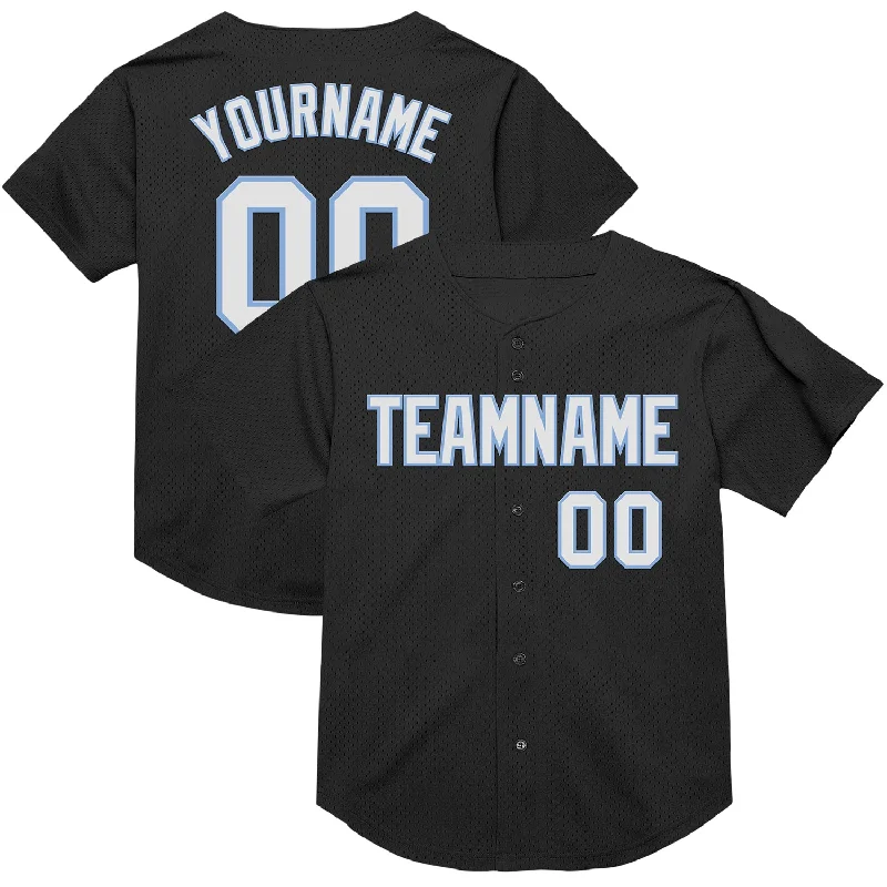 Personalized Baseball Jerseys For Special Occasions-Custom Black White-Light Blue Mesh Authentic Throwback Baseball Jersey