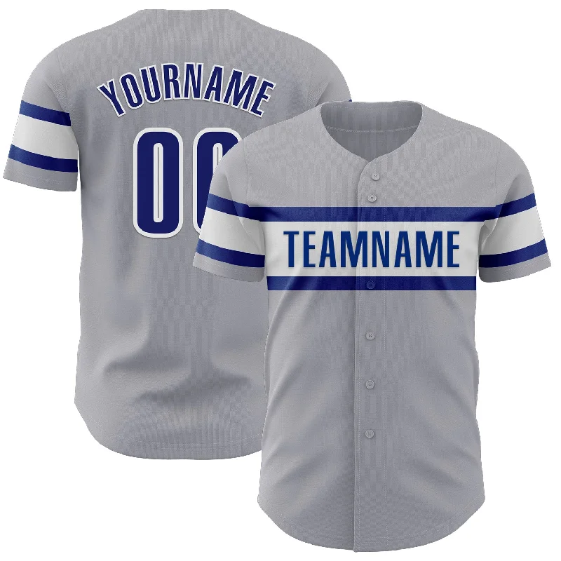 Baseball Jerseys With Custom Patches & Designs-Custom Gray Royal-White Authentic Baseball Jersey