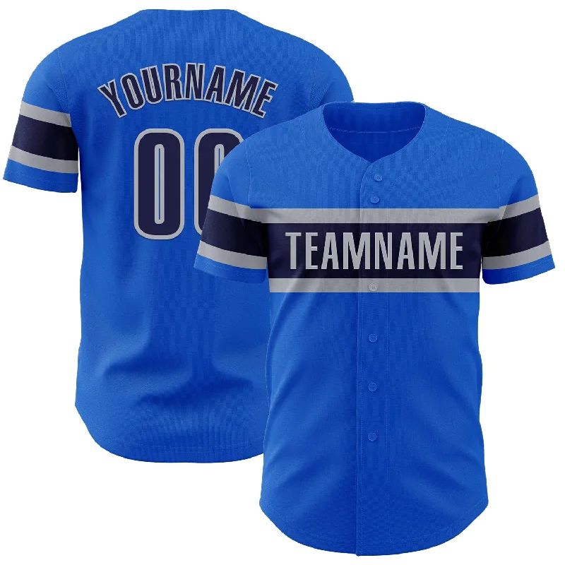 Personalized Baseball Jerseys For Gift Giving-Custom Thunder Blue Navy-Gray Authentic Baseball Jersey