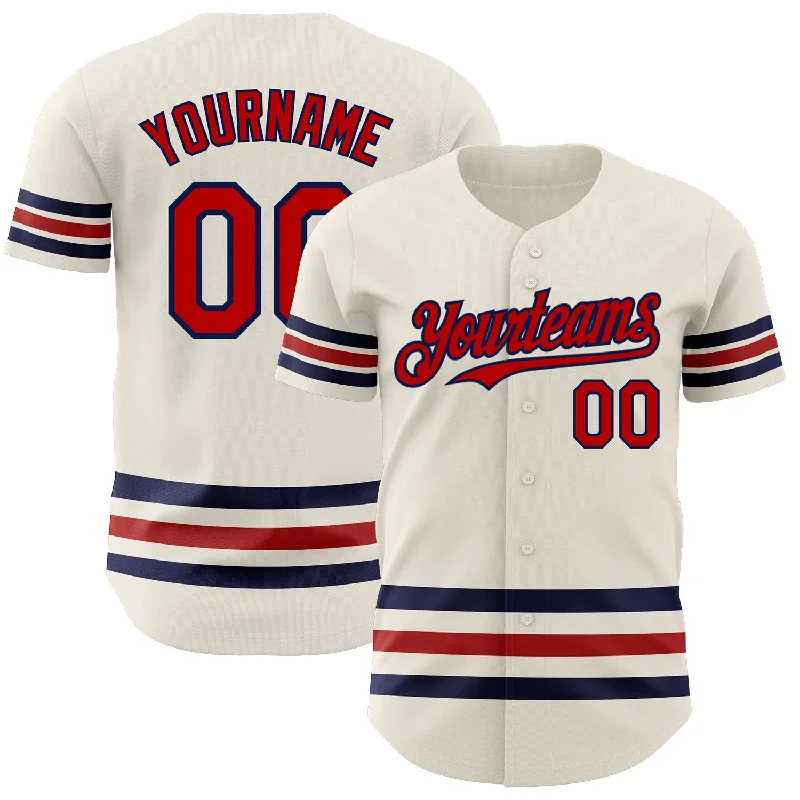 Baseball Jerseys With Custom Name & Number Placement-Custom Cream Red-Navy Line Authentic Baseball Jersey