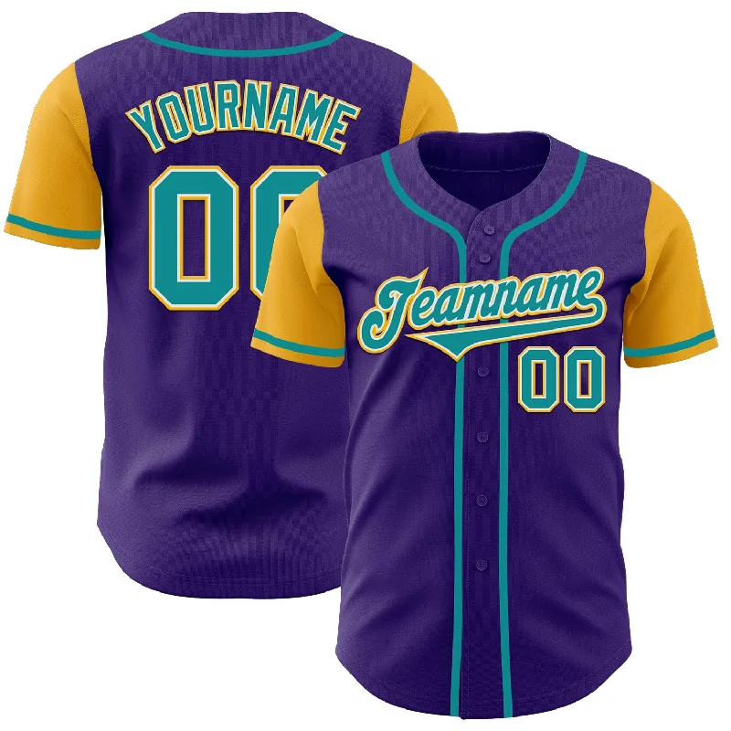 Baseball Jerseys With Custom Fabric & Sizing Options-Custom Purple Teal-Gold Authentic Two Tone Baseball Jersey