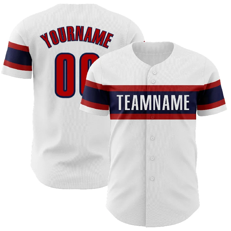 Custom Baseball Jerseys With Unique Color Schemes-Custom White Red-Navy Authentic Baseball Jersey