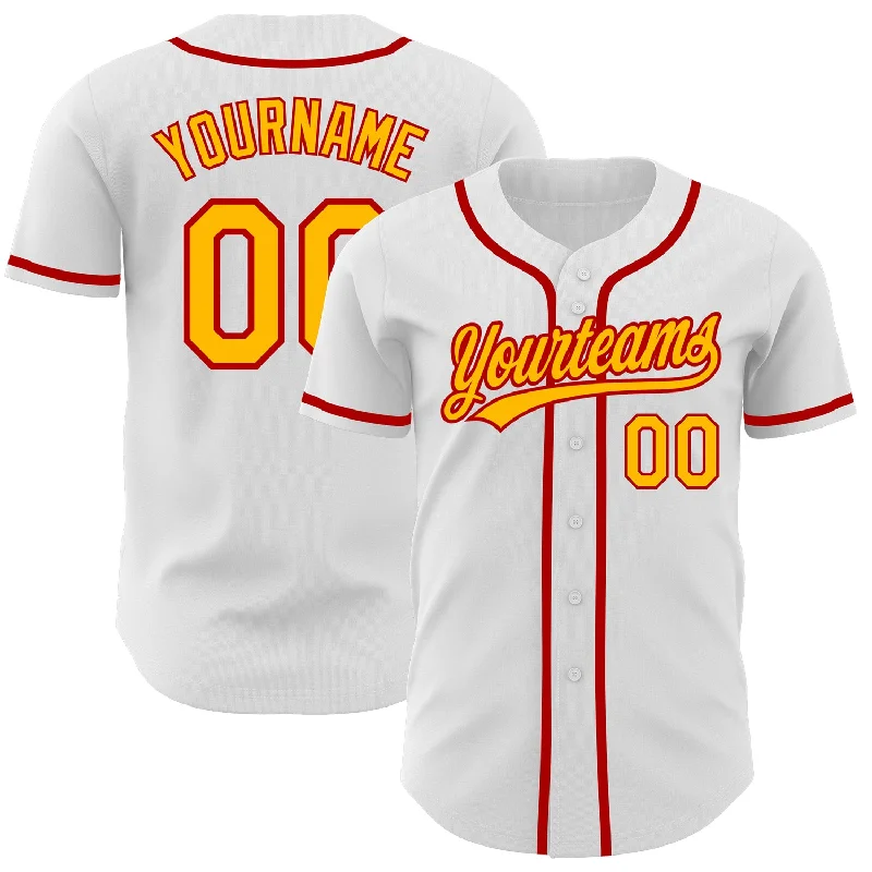 Personalized Baseball Jerseys For Event Customization-Custom White Gold-Red Authentic Baseball Jersey