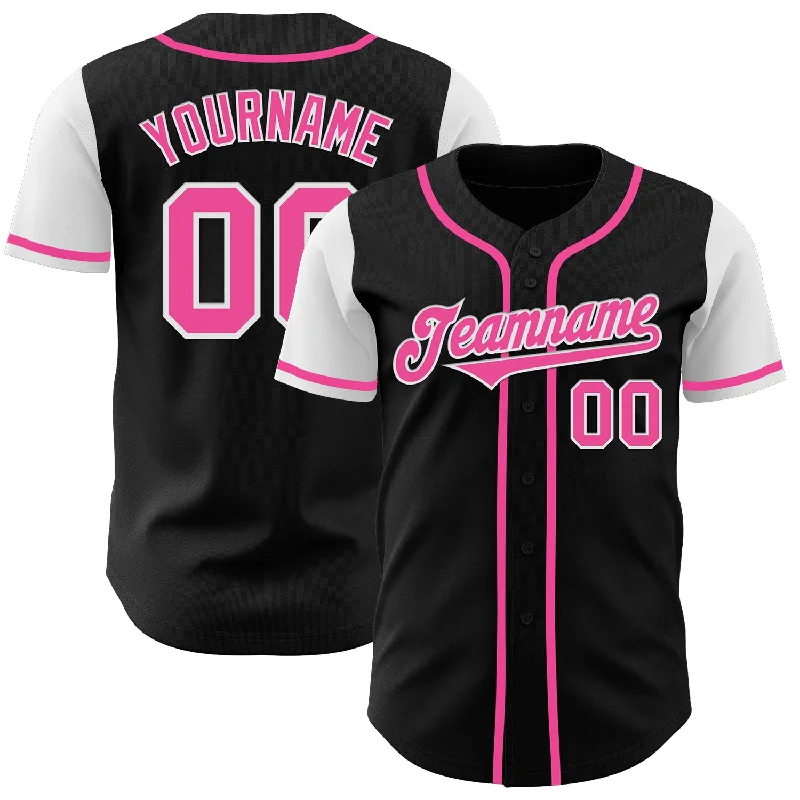 Baseball Jerseys For Youth Leagues-Custom Black Pink-White Authentic Two Tone Baseball Jersey