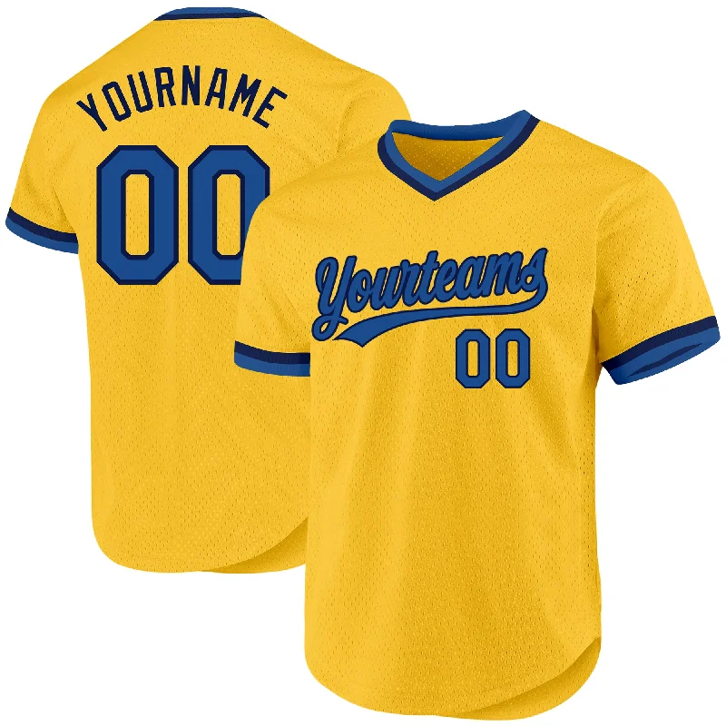 Baseball Jerseys With Player Names & Numbers-Custom Gold Blue-Navy Authentic Throwback Baseball Jersey