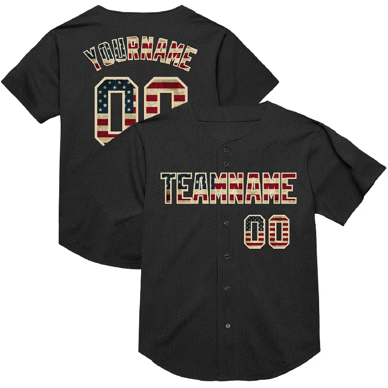 Custom Baseball Jerseys For Special Gifts-Custom Black Vintage USA Flag-Cream Mesh Authentic Throwback Baseball Jersey