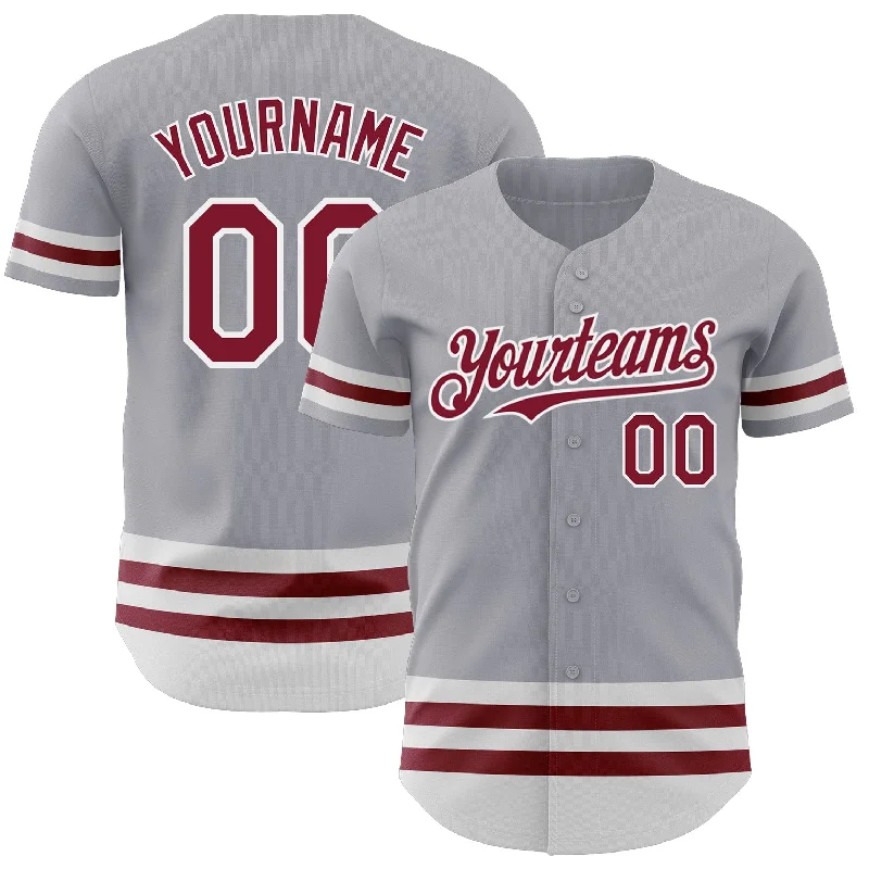 Custom Baseball Jerseys For International Teams-Custom Gray Crimson-White Line Authentic Baseball Jersey