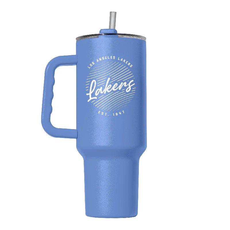 Custom Team Mugs For International Teams-Los Angeles Lakers 40oz Retro Script Powder Coat Tumbler