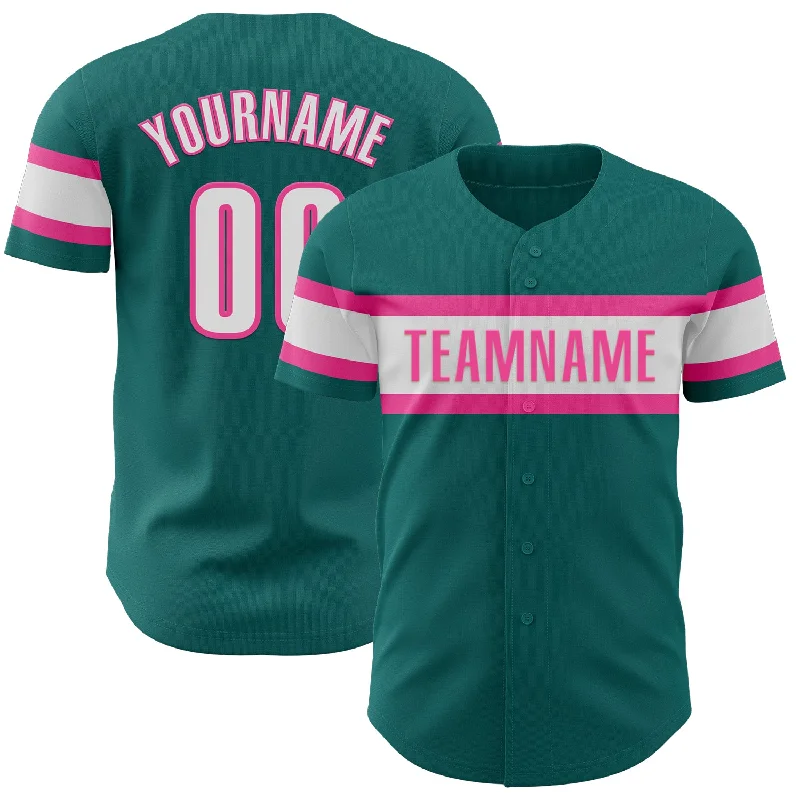 Baseball Jerseys With Player Stats & Custom Designs-Custom Teal White-Pink Authentic Baseball Jersey