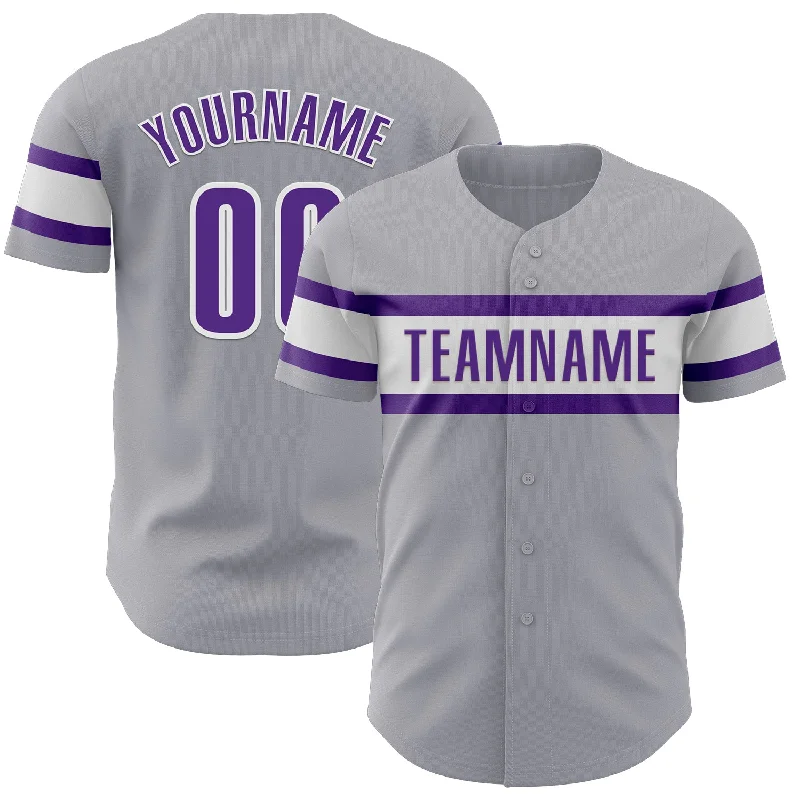 Baseball Jerseys With Custom Logo Placement-Custom Gray Purple-White Authentic Baseball Jersey