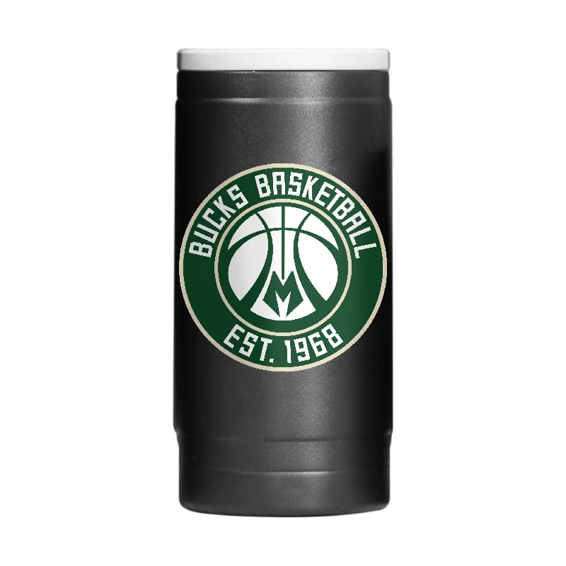 Personalized Team Mugs For Corporate Gifting-Milwaukee Bucks 12oz Established Logo Powder Coat Slim Can Coolie