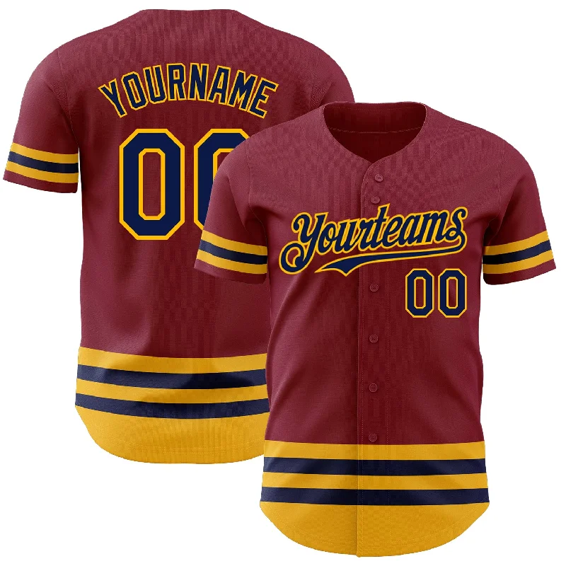 Baseball Jerseys With Player Photos-Custom Crimson Navy-Gold Line Authentic Baseball Jersey