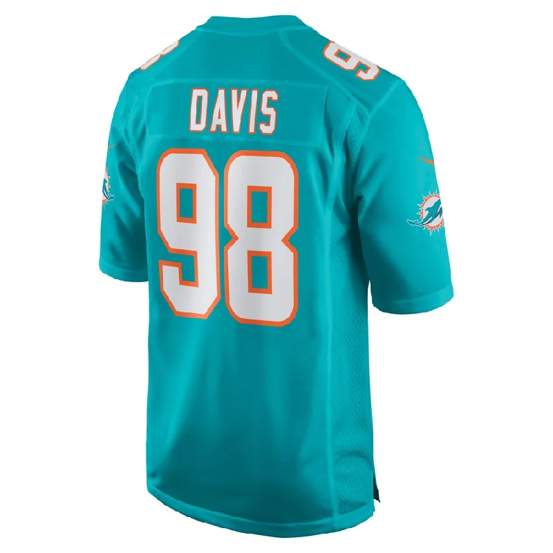 Custom Rugby Jerseys For Weekend Leagues-M.Dolphins #98 Raekwon Davis Aqua Game Jersey Stitched American Football Jerseys