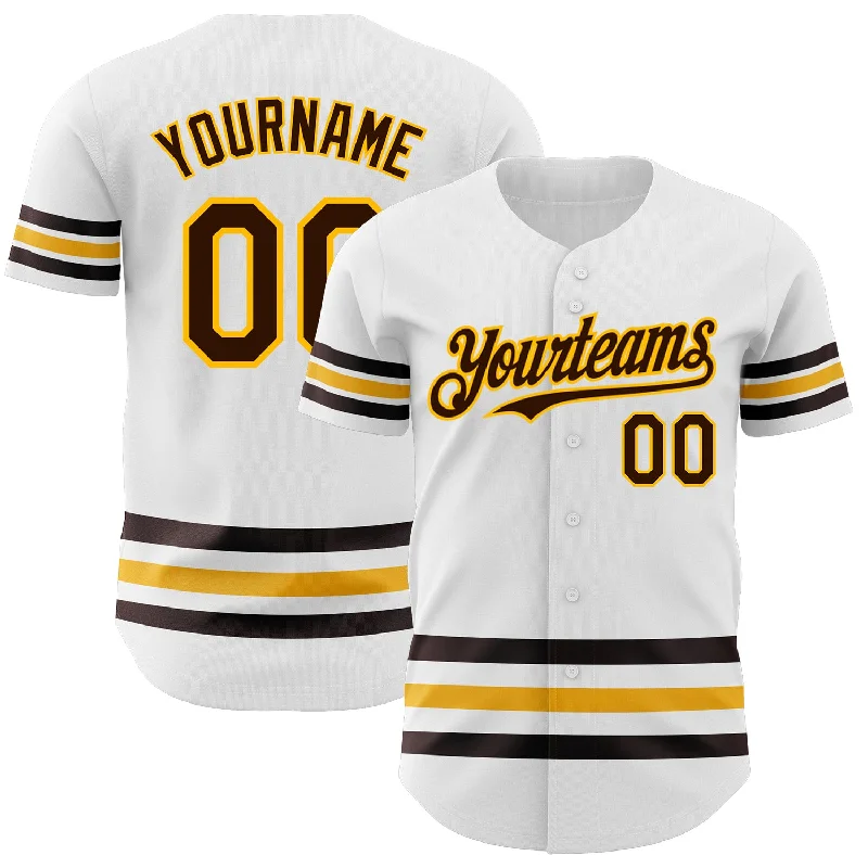 Custom Baseball Jerseys With Custom Colors-Custom White Brown-Gold Line Authentic Baseball Jersey