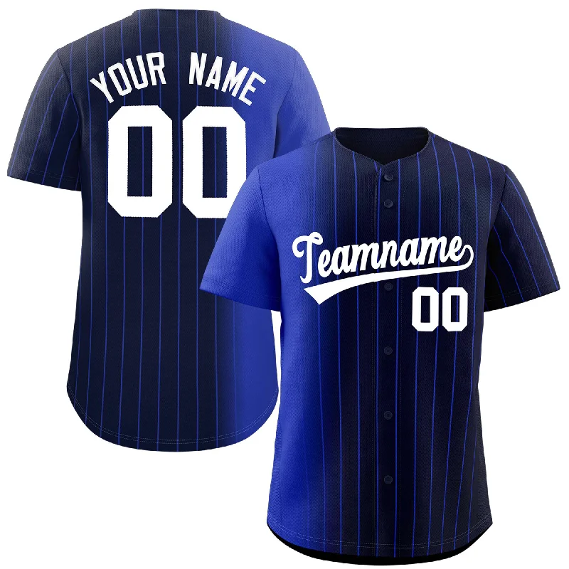 Custom Baseball Jerseys For College Sports-Custom Navy Royal Pinstripe Personalized Gradient Authentic Baseball Jersey