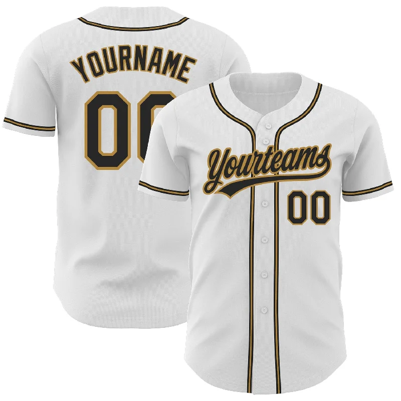 Baseball Jerseys With Custom Sleeve Designs-Custom White Black-Old Gold Authentic Baseball Jersey