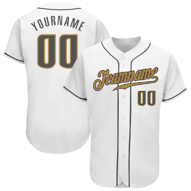 Custom Baseball Jerseys With Player Numbers-Custom White Steel Gray-Old Gold Authentic Baseball Jersey