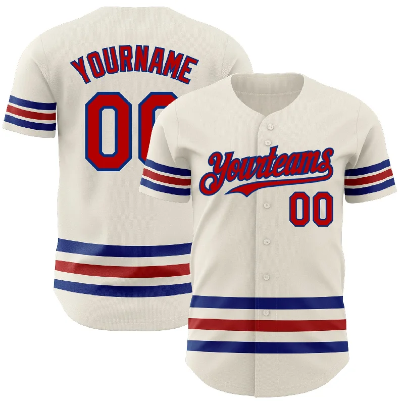 Baseball Jerseys For Sponsor Recognition-Custom Cream Red-Royal Line Authentic Baseball Jersey