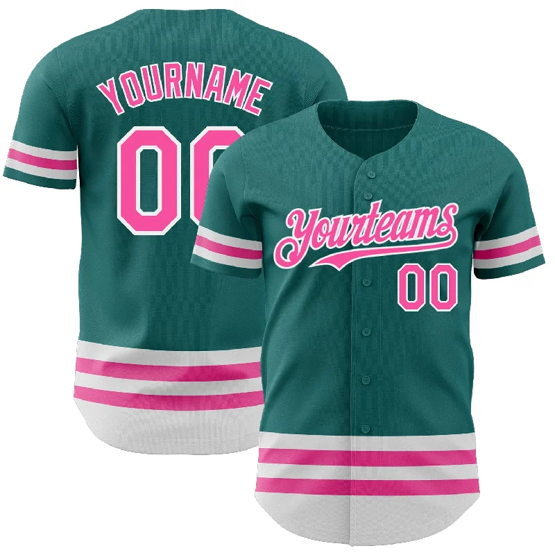 Personalized Baseball Jerseys For Major Leagues-Custom Teal Pink-White Line Authentic Baseball Jersey