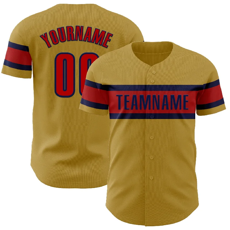 Baseball Jerseys For Special Match Days-Custom Old Gold Red-Navy Authentic Baseball Jersey