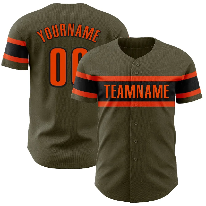 Personalized Baseball Jerseys For High School Leagues-Custom Olive Orange-Black Authentic Salute To Service Baseball Jersey