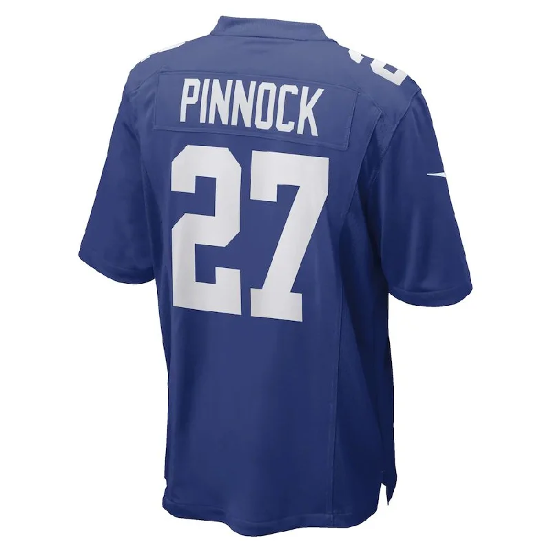 Custom Rugby Jerseys With Logos-NY.Giants #27 Jason Pinnock Royal Game Player Jersey Stitched American Football Jerseys