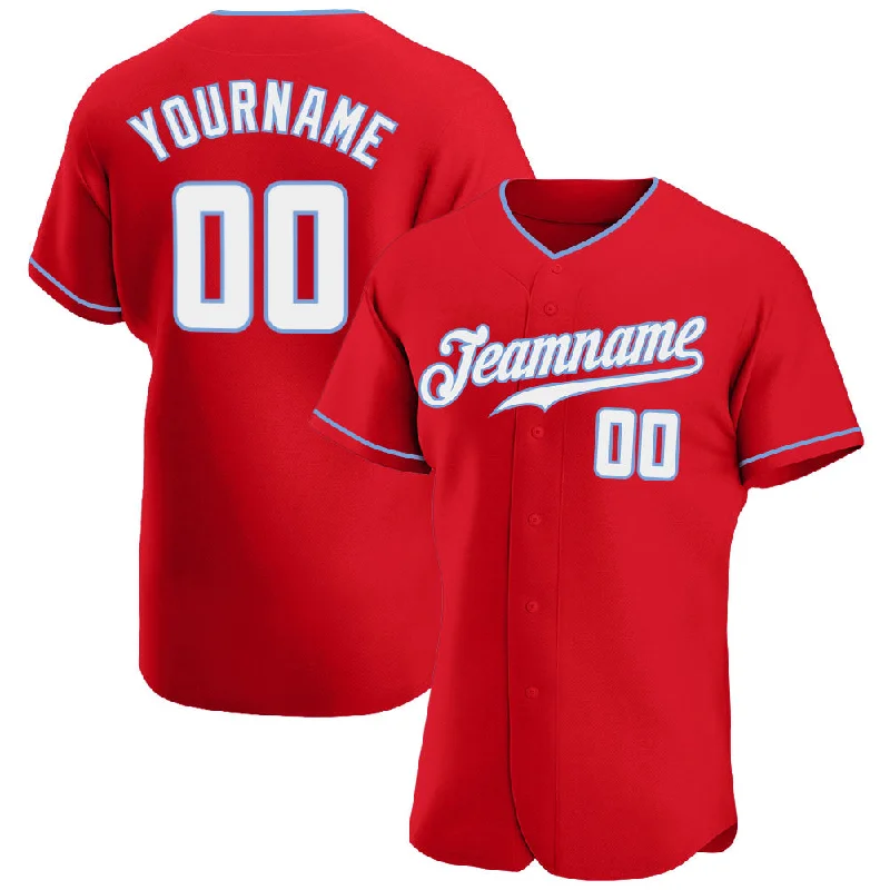 Custom Baseball Jerseys For Limited-Time Offers-Custom Red White-Light Blue Authentic Baseball Jersey