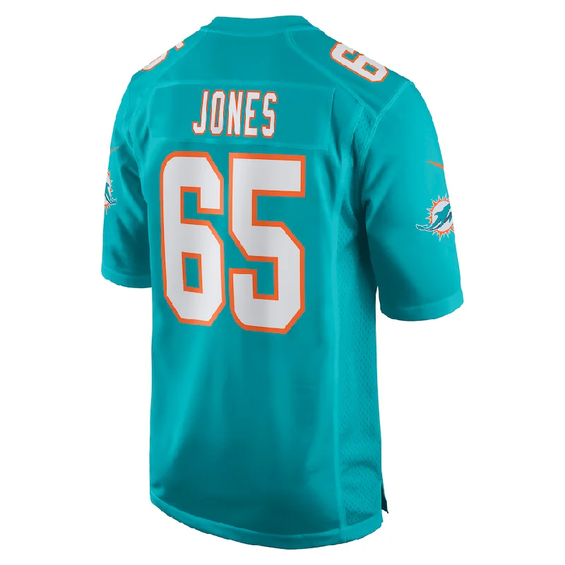 Rugby Jerseys With Player Numbers and Logos-M.Dolphins #65 Robert Jones Aqua Game Jersey Stitched American Football Jerseys