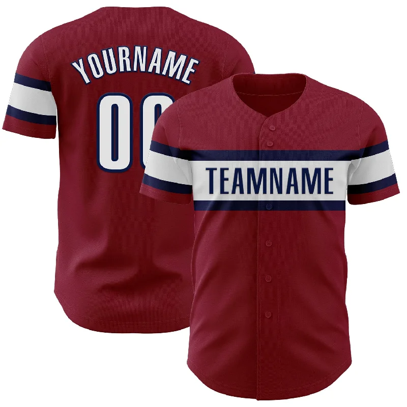 Personalized Baseball Jerseys For Player Gifts-Custom Crimson White-Navy Authentic Baseball Jersey