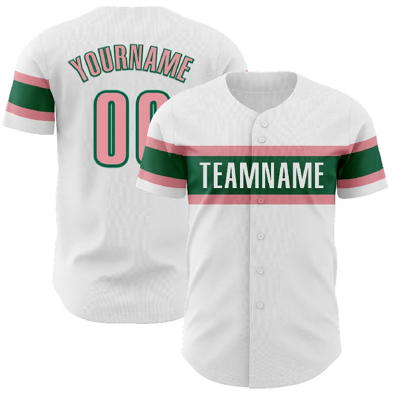 Personalized Baseball Jerseys For Teams-Custom White Medium Pink-Kelly Green Authentic Baseball Jersey