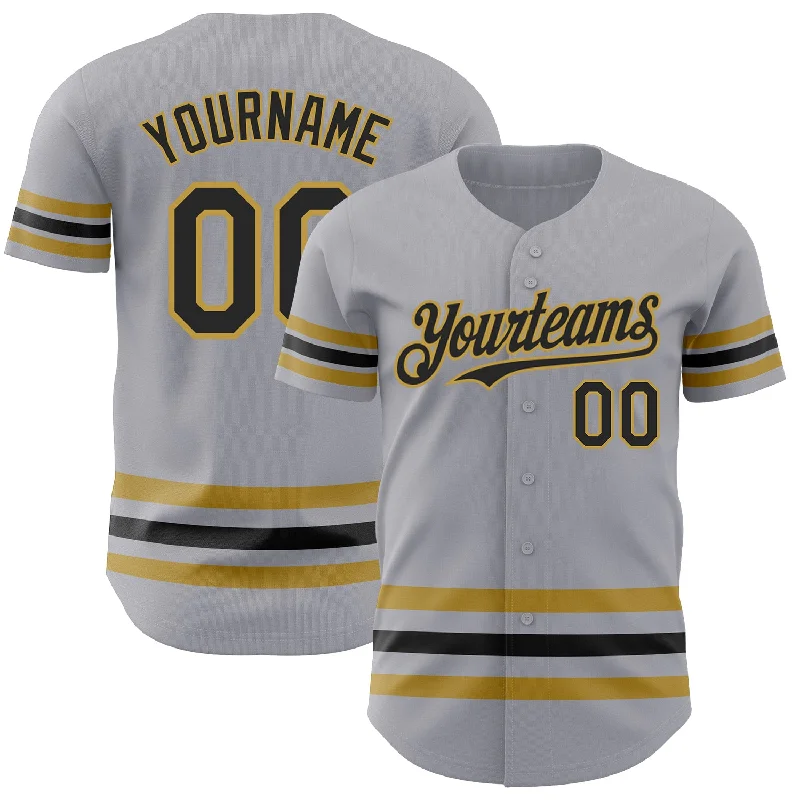 Custom Baseball Jerseys For Professional Teams-Custom Gray Black-Old Gold Line Authentic Baseball Jersey