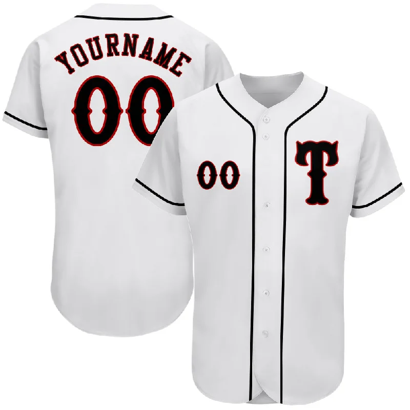 Baseball Jerseys For Corporate Team Building-Custom White Black-Red Authentic Baseball Jersey