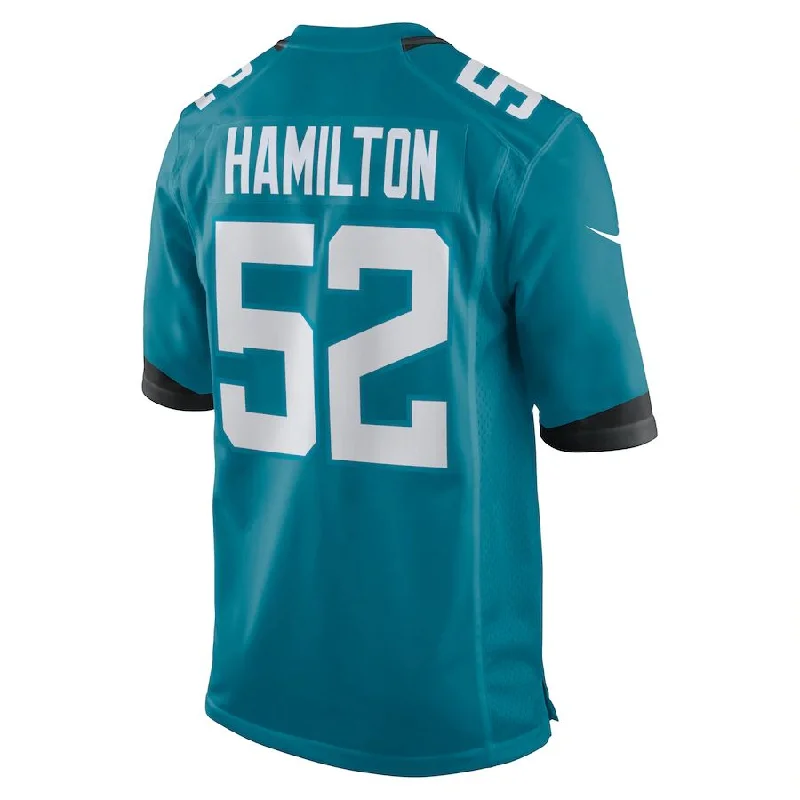 Rugby Jerseys With Player Names & Team Slogans-J.Jaguars #52 DaVon Hamilton Teal Game Jersey Stitched American Football Jerseys