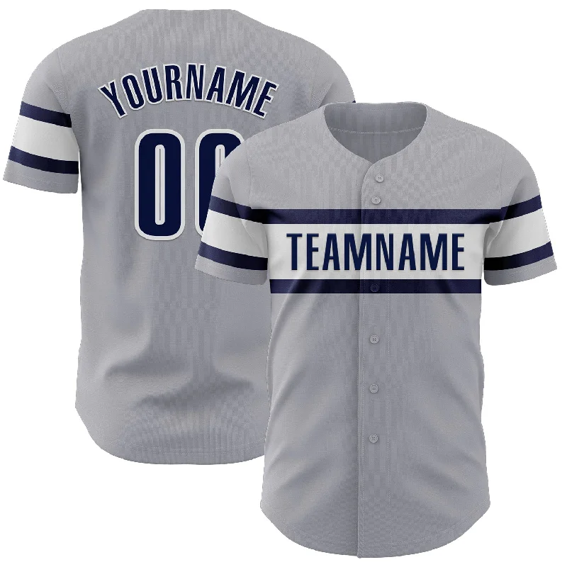 Custom Baseball Jerseys For College Sports Events-Custom Gray Navy-White Authentic Baseball Jersey