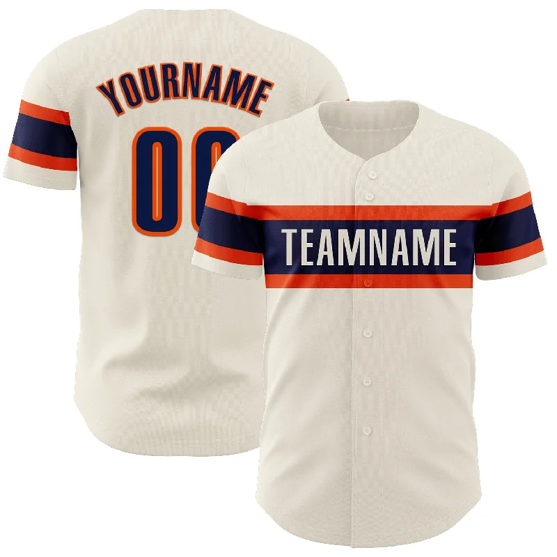 Baseball Jerseys With Personalized Numbers & Logos-Custom Cream Navy-Orange Authentic Baseball Jersey