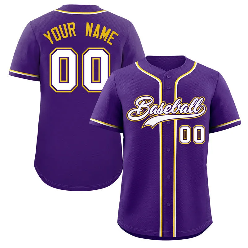 Custom Baseball Jerseys For Sports Leagues-Custom Purple White-Gold Classic Style Authentic Baseball Jersey