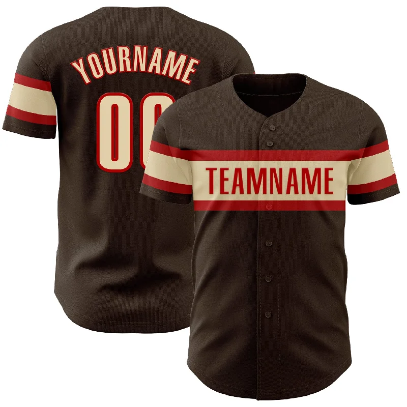 Baseball Jerseys With Custom Embroidery For Leagues-Custom Brown Cream-Red Authentic Baseball Jersey