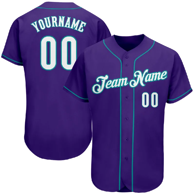 Personalized Baseball Jerseys For Small Teams-Custom Purple White-Teal Authentic Baseball Jersey