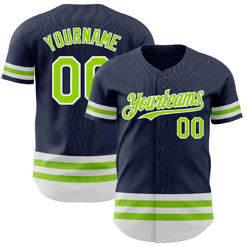 Baseball Jerseys With Custom Team Logos & Colors-Custom Navy Neon Green-White Line Authentic Baseball Jersey