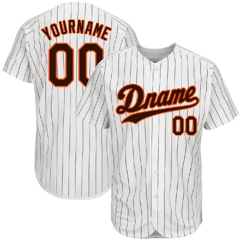 Personalized Baseball Jerseys For Gift Giving-Custom White Brown Pinstripe Brown-Orange Authentic Baseball Jersey