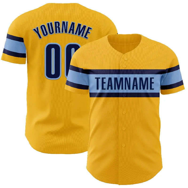 Baseball Jerseys For Youth Teams-Custom Gold Navy-Light Blue Authentic Baseball Jersey